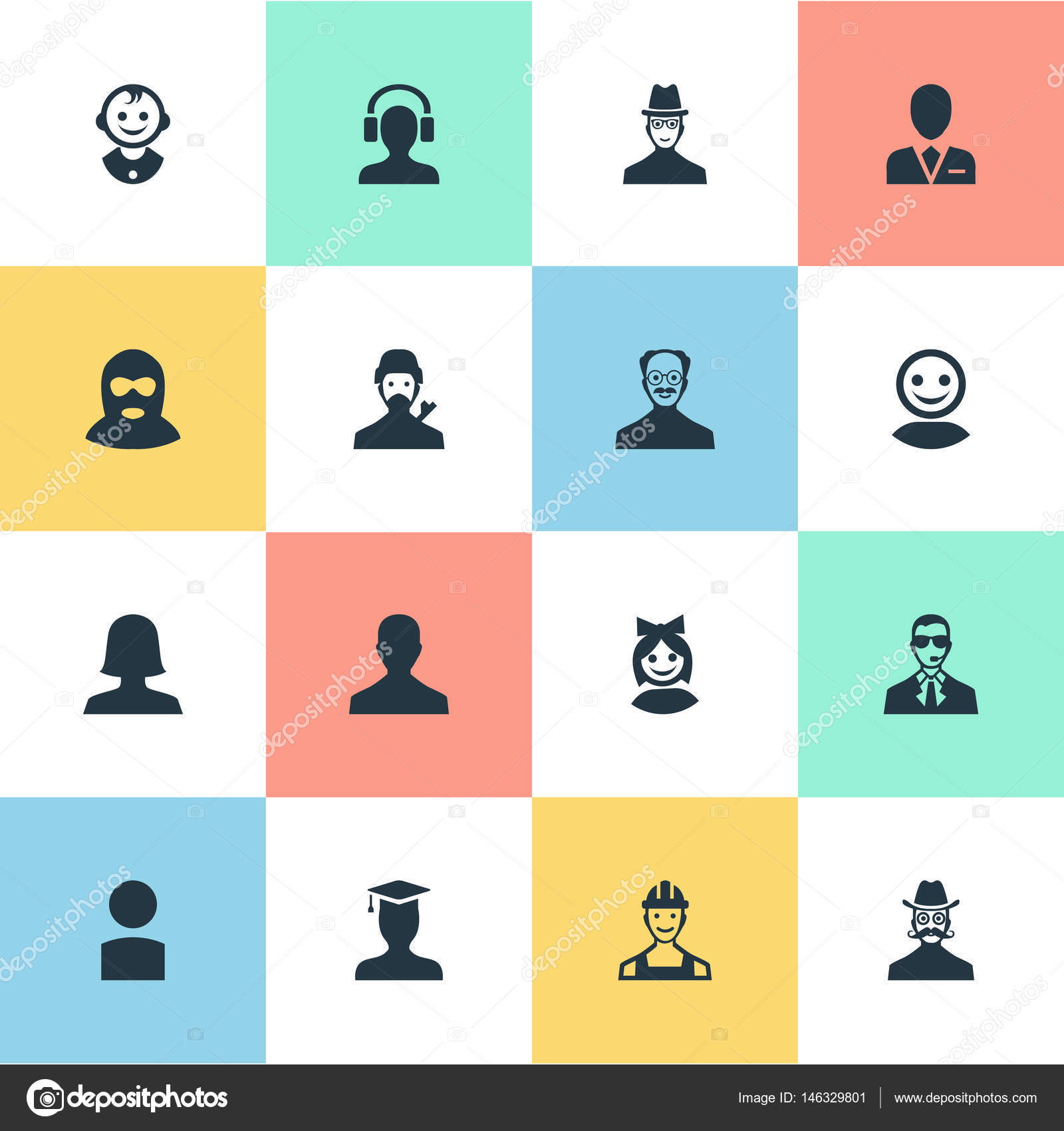 Vector Illustration Set Of Simple Human Icons. Elements Male With