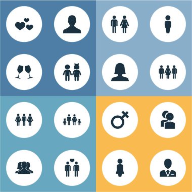 Vektör çizim basit simgeler kümesi. Öğeleri geçiyoruz evlilik, arkadaş, koca eş anlamlı çocuk, evlilik ve Eşcinsel.