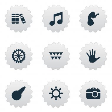 Vektör çizim basit çocuk simgeler kümesi. Öğeleri dönme dolap, kitapçı, palmiye ve diğer eş anlamlı Palm, pompa ve anlar.