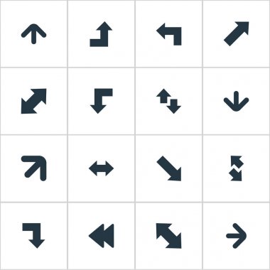 Vektör çizim basit gösterge simgeler kümesi. Yetiştirme-düşme, Eğri ok, sağ yukarı ve diğer eş anlamlı değil, aşağı işaret eden aşağı ve sağ öğeleri.