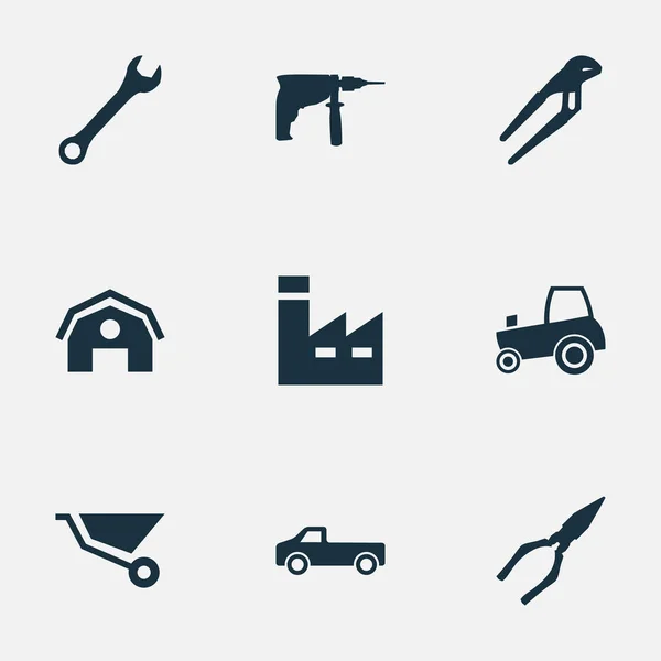 Vector Illustration Set Of Simple Wrench Icons. Elements Transportation, Agriculture Transport, Cart And Other Synonyms Clipping, Equipment And Empty. — Stock Vector