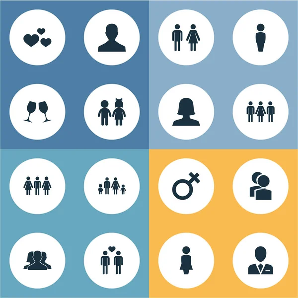 Vector illustratie Set van eenvoudige iconen. Elementen ontbinding van het huwelijk, vrienden, man synoniemen jongen, bruiloft en Gay. — Stockvector