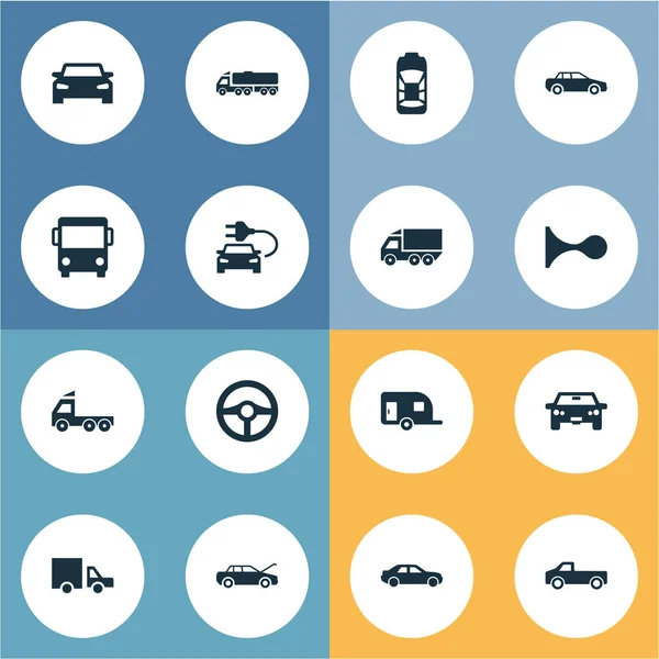 Conjunto de ilustración vectorial de iconos de automóviles simples. Elementos Tour Bus, Tráfico, Servicio de Reparación y Otros Sinónimos Transporte, Sedán y Carro . — Vector de stock