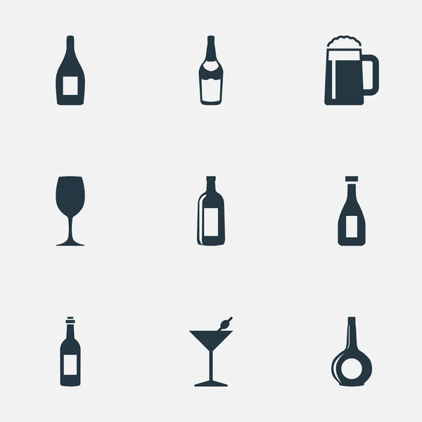 Conjunto de ilustração vetorial de ícones de bebidas simples. Elementos Champanhe, Ketchup, Copos e Outros Sinônimos Pint, Vinho e Licor . —  Vetores de Stock