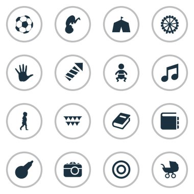 Vektör çizim basit çocuk simgeler kümesi. Öğeleri dönme dolap, Festivali, melodi ve diğer eş anlamlı futbol Palm ve Ansiklopedisi.