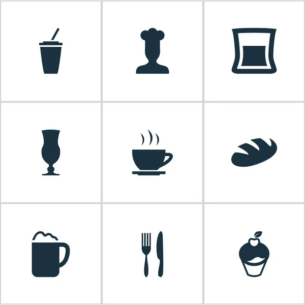 Vector illustratie Set van eenvoudige Restaurant iconen. Elementen koffie laat, Muffin, thee en andere synoniemen Toast, laat en bakkerij. — Stockvector