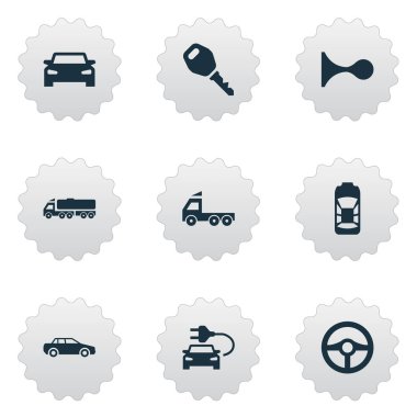 Vektör çizim basit otomatik simgeler kümesi. Öğeleri otomobil, araba şarj, klakson ve diğer eş anlamlı otomobil, kamyon ve Siren.