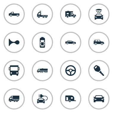 Vektör çizim basit araba simgeler kümesi. Öğeleri taşıma, araba şarj, araç ve diğer eş anlamlı Mega duş ve kargo.