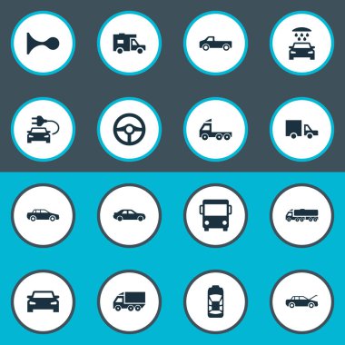 Vektör çizim basit araba simgeler kümesi. Öğeleri taşıma, Araba sürme, taşıma ve diğer eş anlamlı kamu Oto, araç.