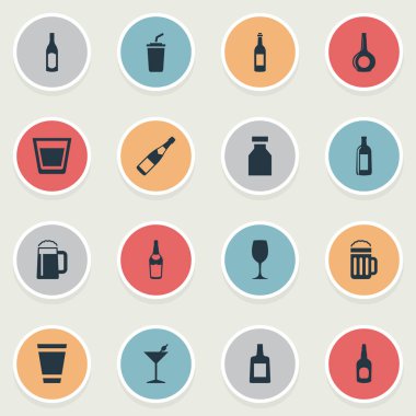 Vektör çizim basit içecek simgeler kümesi. Öğeleri Brandy, içki, kokteyl eş anlamlı kokteyl, şampanya ve uyuşturucu.