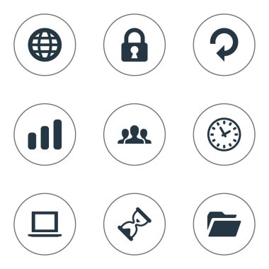 Vektör çizim basit uygulama simgeler kümesi. Öğeleri topluluk, istatistik, defter ve diğer eş Küre, takım ve kapalı.