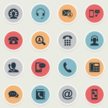 Vektör çizim Set basit simgeler bağlayın. İnsan ve diğer eş anlamlı adam, konuşan telefon ve giden öğeleri telefon, posta, konut.