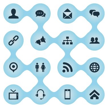 Vektör çizim basit ağ simgeler kümesi. Öğeleri yapısı, konuşma, dalga ve diğer eş anlamlı dalga iletişim ve üye.