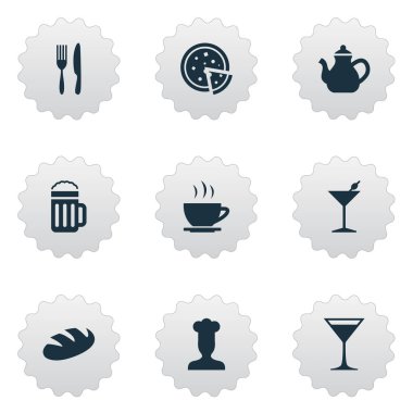 Vektör çizim basit içecek simgeler kümesi. Sıcak öğeleri bardağı, biberli, su ısıtıcısı ve diğer eş anlamlı bardağı ve çay.