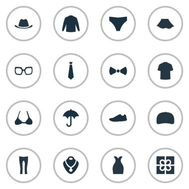 Vektör çizim basit dolap simgeler kümesi. Öğeleri Brolly, Swewatshirt, takı ve diğer eş anlamlı külot, kolye ve Sweatshirt.