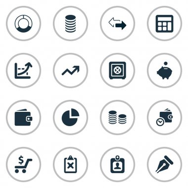 Vektör çizim basit yatırım simgeler kümesi. Öğeleri kumbara, NIB, iki yön ve diğer eş anlamlı cüzdanınızdan çapraz ve güvenlik.