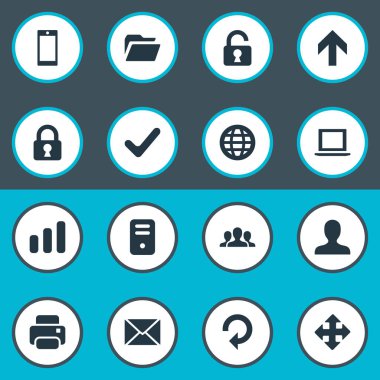 Vektör çizim basit Apps simgeler kümesi. Öğeleri Smartphone, yenileme, Web ve diğer eş anlamlı profil klasörü ve asma kilit.