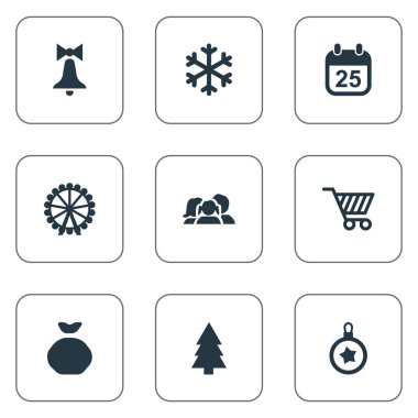 Vektör çizim basit yeni yıl simgeler kümesi. Öğeleri Dekorasyon, lunapark, takvim ve diğer eş anlamlı kar, hediye ve dekorasyon.