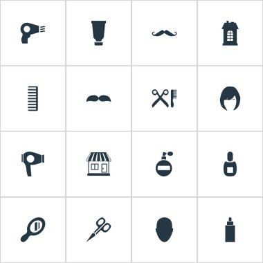 Vektör çizim basit Kuaför simgeler kümesi. Öğeleri tesislerinde, saç, insan ve diğer eş anlamlı kadın şişesi ve süpermarket.