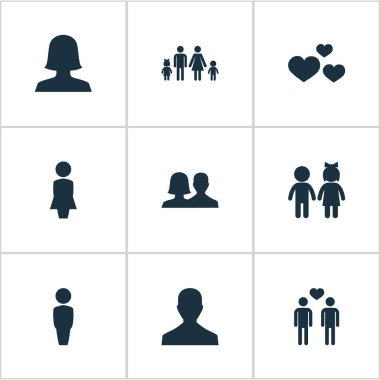 Vektör çizim basit simgeler kümesi. Öğeleri Lineage, çocuklar, bayım ve diğer eş anlamlı çift çocuk ve Eşcinsel.