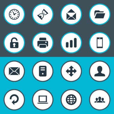 Vektör çizim basit Apps simgeler kümesi. Öğeleri kum zamanlayıcı, yenileme, açık asma kilit eş anlamlı profil, kum saati ve yeniden yükle.