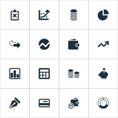 Vektör çizim basit Finans simgeler kümesi. Öğeleri cüzdan, segmentasyon, kredi kartı ve diğer eş anlamlı ayrılık, m-cüzdan ve yüzde.