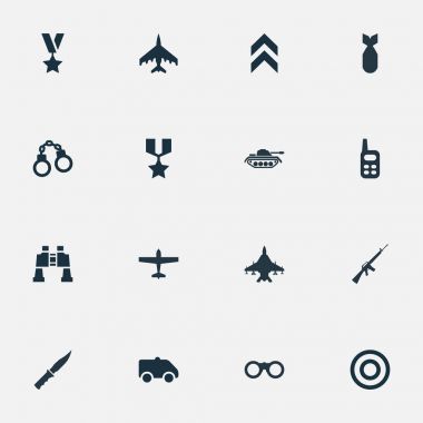 Vektör çizim basit terör simgeler kümesi. Öğeleri dürbün, ağır silah, kelepçe ve diğer eş anlamlı Havacılık, makine ve teleskop.