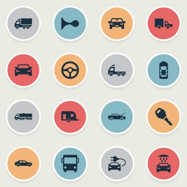 Vektör çizim basit otomobil simgeler kümesi. Öğeleri klakson, hizmet, Camion ve diğer direksiyon eşanlamlı, duş ve anahtar tamiri.