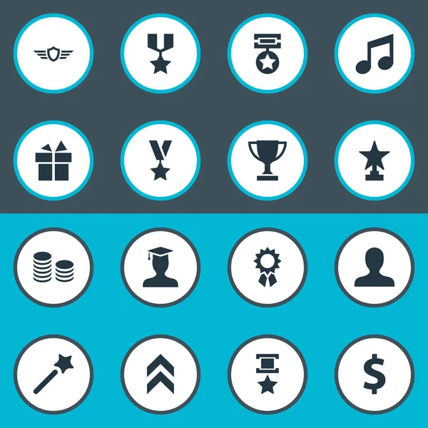 Vector Illustration Set of Simple Reward Icons. Elementos Presente, Premio, Usuario y Otros Sinónimos Triunfante, Escudo y Presente . — Vector de stock