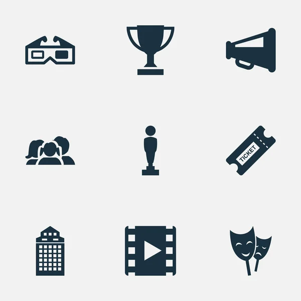 Vector Illustration Set Of Simple Movie Icons. Elements Megaphone, Oscar, Trophy And Other Synonyms Reel, Director And Family. — Stock Vector