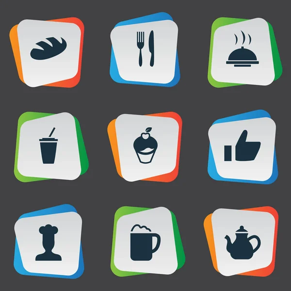 Vector Illustration Set of Simple Food Icons. Elements Pub, Felite, Bread and Other Synonyms Soft, Pot And Like . — стоковый вектор