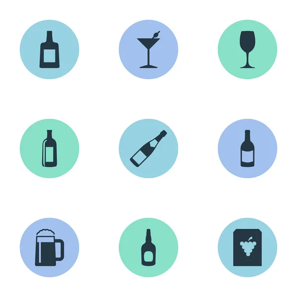 Conjunto de ilustração vetorial de ícones de bebidas simples. Elementos Bebidas, Cocktail, Conhaque e Outros Sinônimos Whiskey, Pub And Beer . — Vetor de Stock