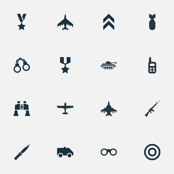 Vector Illustration Set of Simple Terror Icons. Elementos Prismáticos, Armas Pesadas, Manáculos y Otros Sinónimos Aviación, Máquina y Telescopio . — Vector de stock