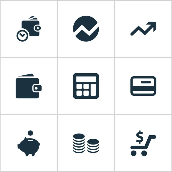 Vector Illustration Set of Simple Banking Icons. Estadística de elementos, tasa, Billfold y otros sinónimos Control, progreso y efectivo . — Vector de stock