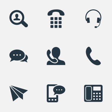 Vektör çizim Set basit simgeler bağlayın. Öğeleri uçak, insan, konuşan ev telefon ve diğer eş anlamlı konuşma, telefon ve posta.