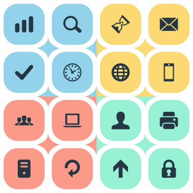 Vektör çizim basit uygulama simgeler kümesi. Öğeleri topluluk, mesaj, Yazdır ve diğer eş anlamlı profil yazıcı ve davet.