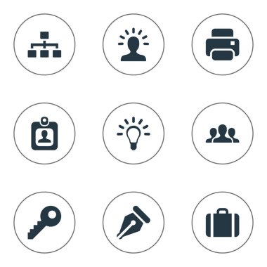 Vektör çizim basit ticaret simgeler kümesi. Öğeleri el çantası, grup, NIB eş anlamlı ağ, parola ve profil.