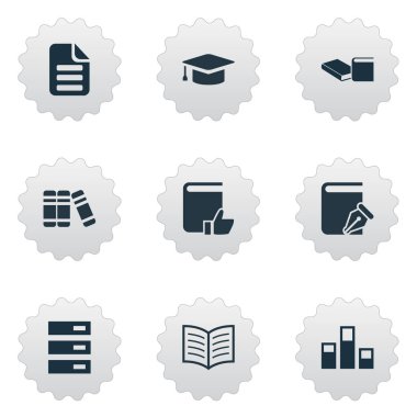 Vektör çizim basit kitap simgeler kümesi. Öğeleri Sketchbook, edebiyat, harf ve diğer eş anlamlı organizasyonu, ders kitabı ve okuma.