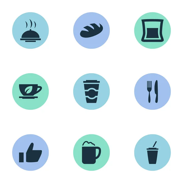 Vector illustratie Set van eenvoudige Cafe iconen. Elementen voedsel lade, Espresso, koffie en andere synoniemen koffie, favoriet en gebruiksvoorwerp. — Stockvector