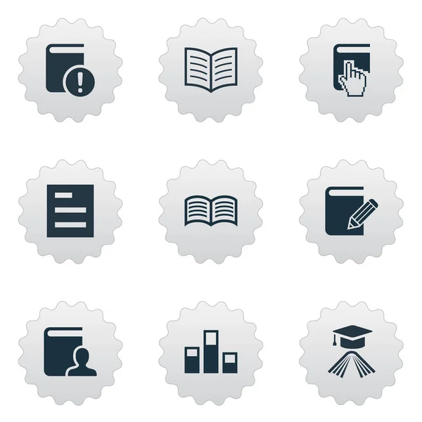 Vector illustratie Set van eenvoudige onderwijs iconen. Elementen Online onderwijs, literatuur, kennis en andere synoniemen Lees-, aanwijzer- en academische. — Stockvector