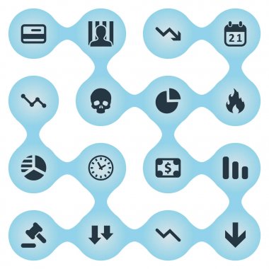 Vektör çizim basit durum simgeler kümesi. Öğeleri nakit, kafa kemiği, vuruşun alt ve diğer eş anlamlı takvim, baş ve grafik.