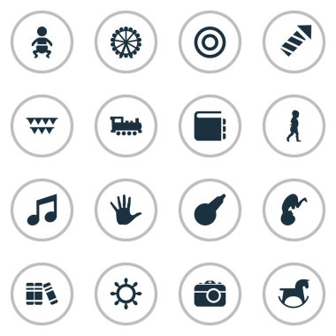 Vektör çizim basit çocuk simgeler kümesi. Öğeleri Festivali, evlat, ders kitabı ve diğer eş anlamlı Dart, palmiye ve el.