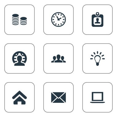 Vektör illüstrasyon iş basit simgeler kümesi. Öğeleri mektup, bilgisayar, üye ve diğer eş anlamlı sözcükler zarf izlemek ve dizüstü.