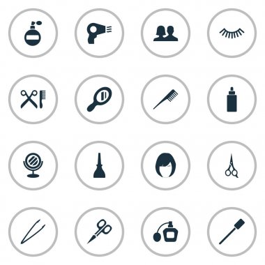 Vektör çizim basit kozmetik simgeler kümesi. Öğeleri maskara, koku, müşteriler ve diğer eş anlamlı saç ayna ve Perume.