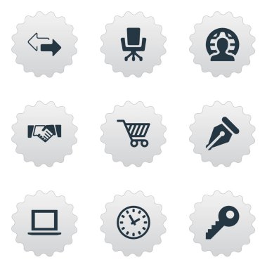 Vektör illüstrasyon iş basit simgeler kümesi. Öğeleri NIB, ortaklık, ticaret çanta ve diğer eş anlamlı mürekkep ortaklık ve sandalye.