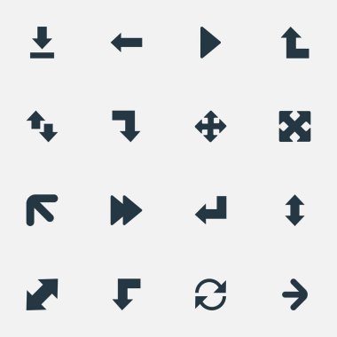 Vektör çizim basit işaretçisini simgeler kümesi. Öğeleri düz sırt ve diğer eş anlamlı azalma, sol ve önde, aşağı, aşağı.