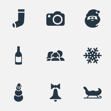 Vektör çizim basit kutlama simgeler kümesi. Öğeleri yakınları, kar, kızak ve diğer eş anlamlı karakter kar tanesi ve içecek.