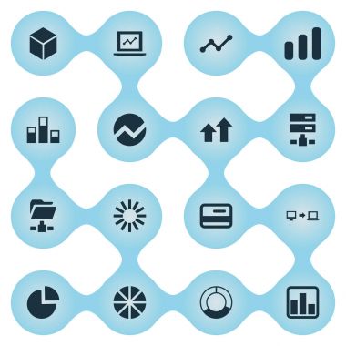 Vektör çizim basit bir analiz simgeler kümesi. Grafik, Yayilim grafik, büyüme ve diğer eş anlamlı sunum döngüsünde unsurlar bağlantı ve daire.