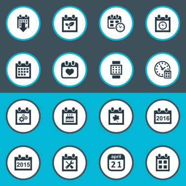 Vektör çizim basit takvim simgeler kümesi. Öğeleri yaprak, Tarih, hatırlatma ve diğer eş anlamlı yıllık, Nisan ve doğum günü.
