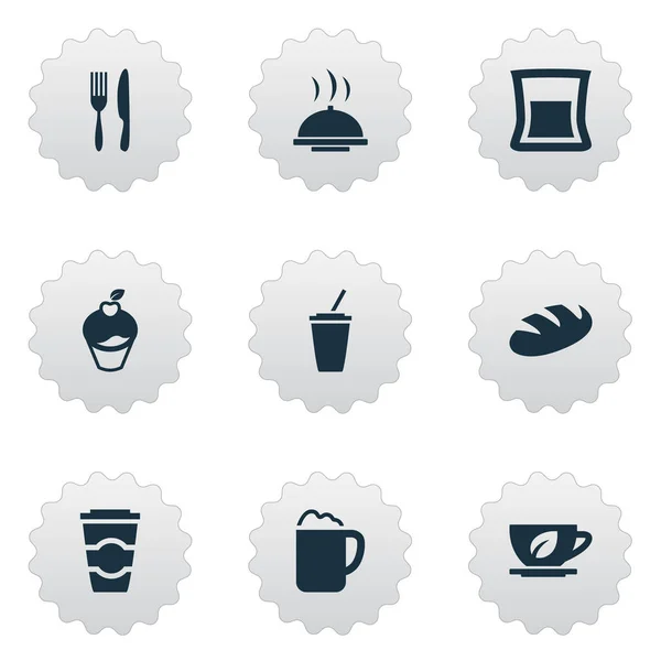 Vector illustratie Set van eenvoudige drank iconen. Elementen Espresso, Pub, brood en andere synoniemen koffie, Muffin en gebruiksvoorwerp. — Stockvector